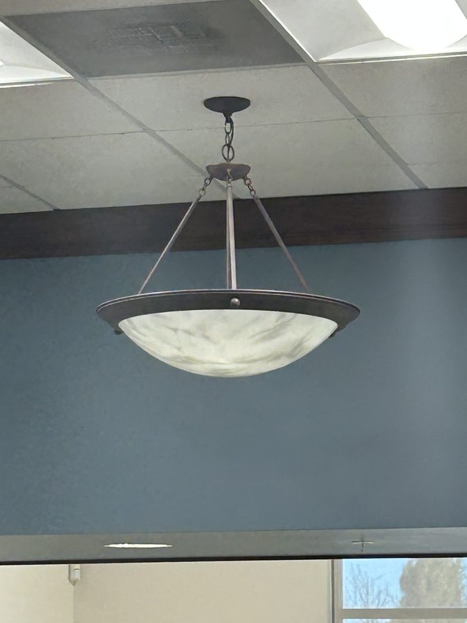 Pendant light fixture installed in a high ceiling